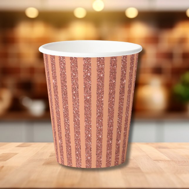 Modern Orange Mango Glitter Style Vertical Stripes Paper Cups (Creator Uploaded)