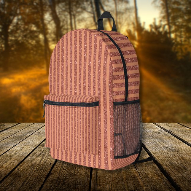 Modern Orange Mango Glitter Style Vertical Stripes Printed Backpack (Creator Uploaded)