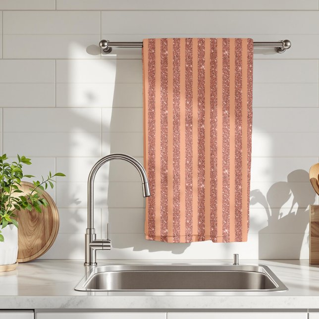 Modern Orange Mango Glitter Style Vertical Stripes Tea Towel (Creator Uploaded)