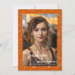 Modern Orange Math Script Photo Graduation Thank You Card