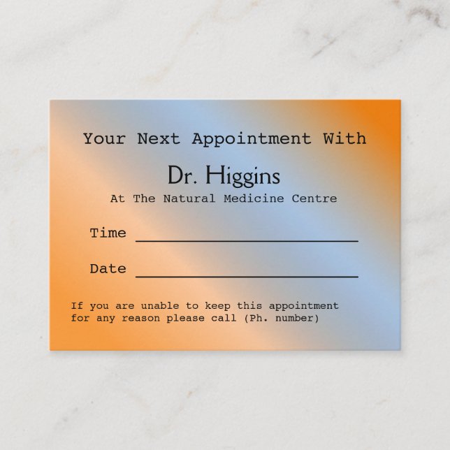 Modern Orange Medical Dental Appointment Card (Front)