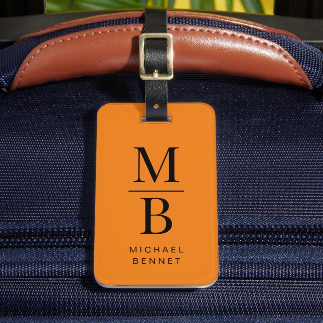 Modern Orange Monogram Luggage Tag (Front Insitu 2)