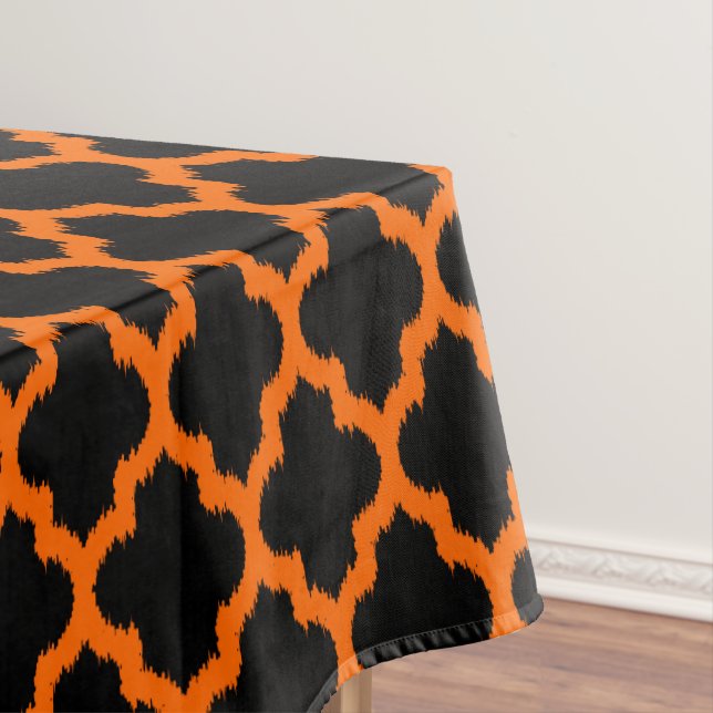 Modern Orange Moroccan Quatrefoil On Black Tablecloth (In Situ)