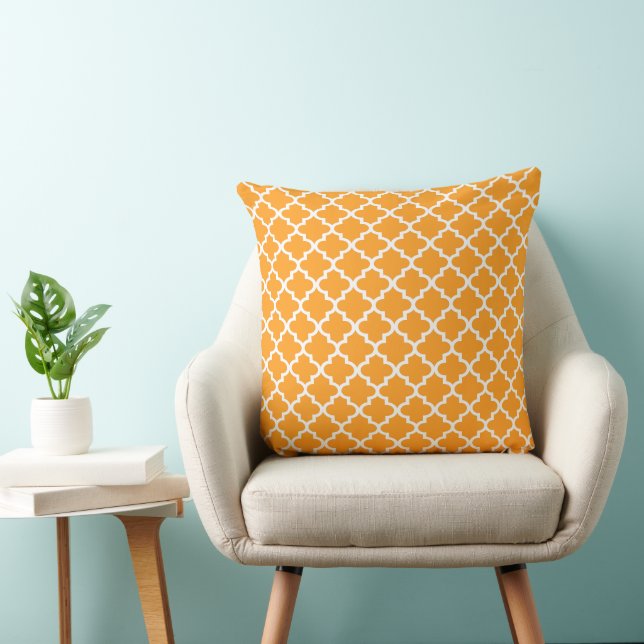 Modern Orange Moroccan Quatrefoil Pattern Cushion (Chair)