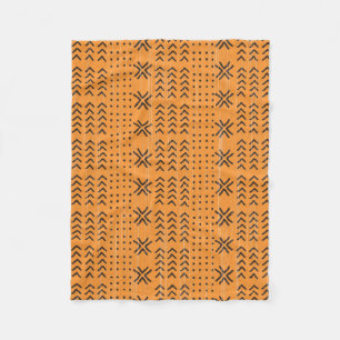 Modern Orange Mudcloth African Pattern Fleece Blanket