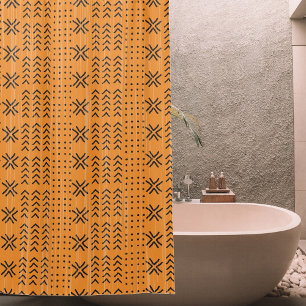 Modern Orange Mudcloth African Pattern Shower Curtain