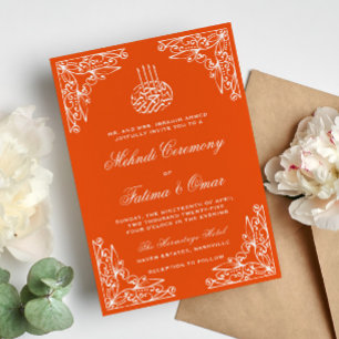 Modern Orange Muslim Islamic Henna Mehndi Ceremony Invitation