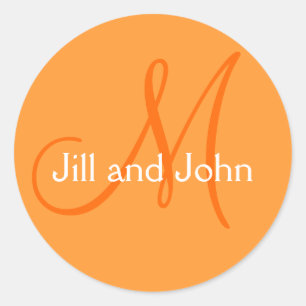 Modern Orange Names Monogram Wedding Sticker