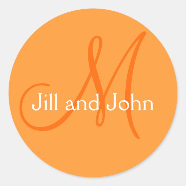 Modern Orange Names Monogram Wedding Sticker (Front)
