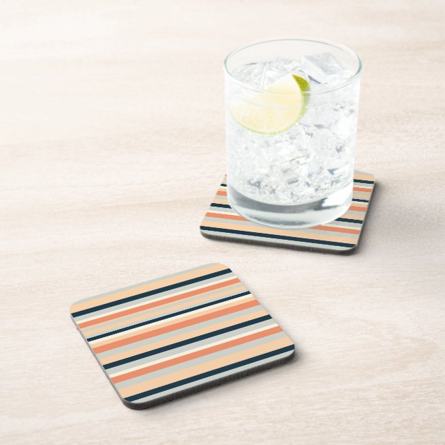 Modern Orange & Navy Vertical Stripe Patterned Coaster (Right Side)
