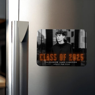 Modern Orange Neon Class of 2022 Photo Graduation Magnet