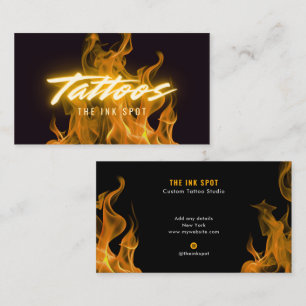 Modern Orange Neon Flames Tattoo Artist Business Card