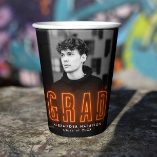 Modern Orange Neon Graduation Paper Cups