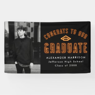 Modern Orange Neon Photo Graduation Party Banner