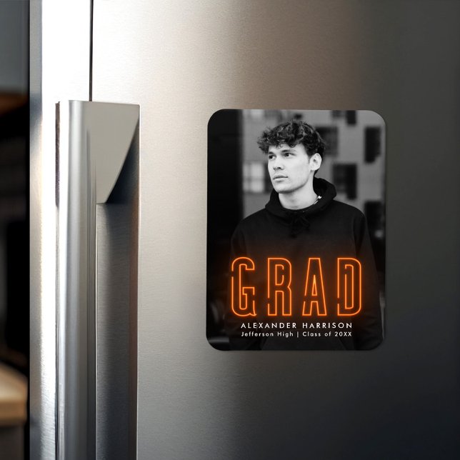 Modern Orange Neon Vertical Photo Graduation Magnet (Creator Uploaded)