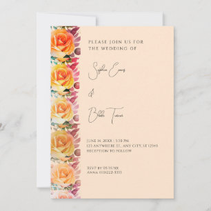 Modern Orange Ombre Roses Cream Wedding Invitation