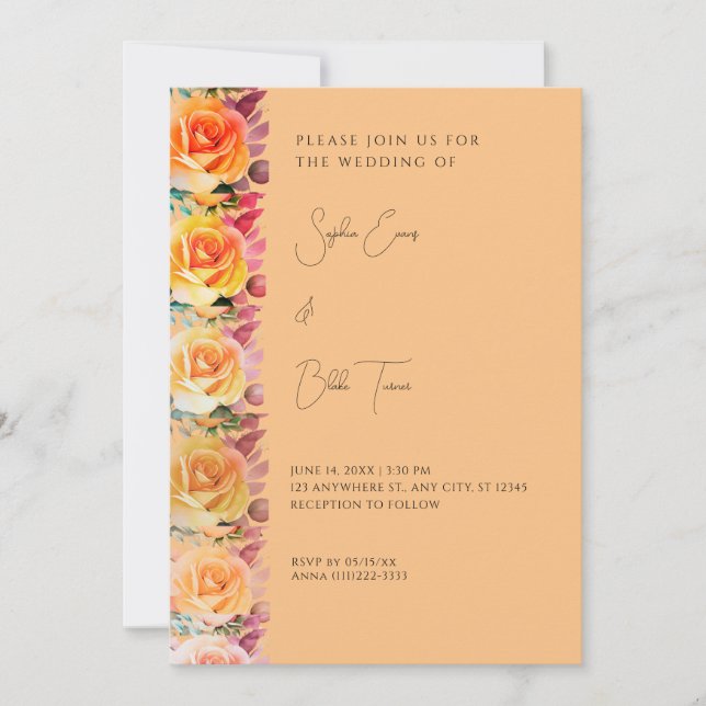 Modern Orange Ombre Roses Orange Wedding Invitation (Front)