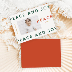 Modern Orange Peace and Joy Photo Holiday
