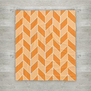 Modern Orange Peach Herringbone Chevron Pattern Fleece Blanket