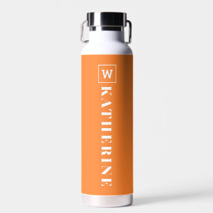 Modern Orange Personalised Name Monogram Simple Water Bottle