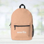 Modern Orange Personalised Printed Backpack<br><div class="desc">Personalised light orange backpack with your monogram name or initials in a bold and trendy large white font.</div>