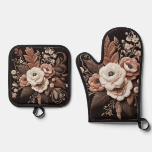 Modern Orange Pink and Gold Abstract Luxury- Oven Mitt & Pot Holder Set