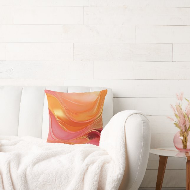 Modern Orange Pink and Gold- Cushion (Couch)