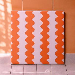 Modern Orange Pink Groovy Stripe Minimalist Spring Tile