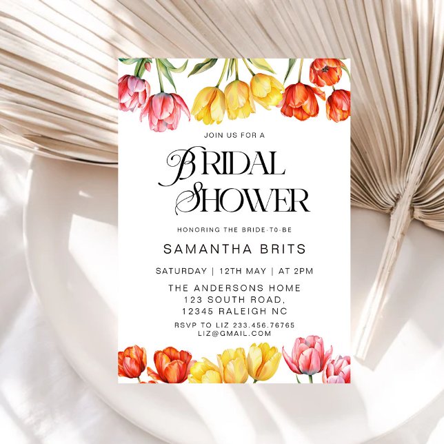 Modern Orange Pink  Tulips Floral Bridal Shower Invitation (Creator Uploaded)