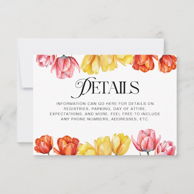 Modern Orange Pink  Tulips Floral Bridal Shower RSVP Card (Front)