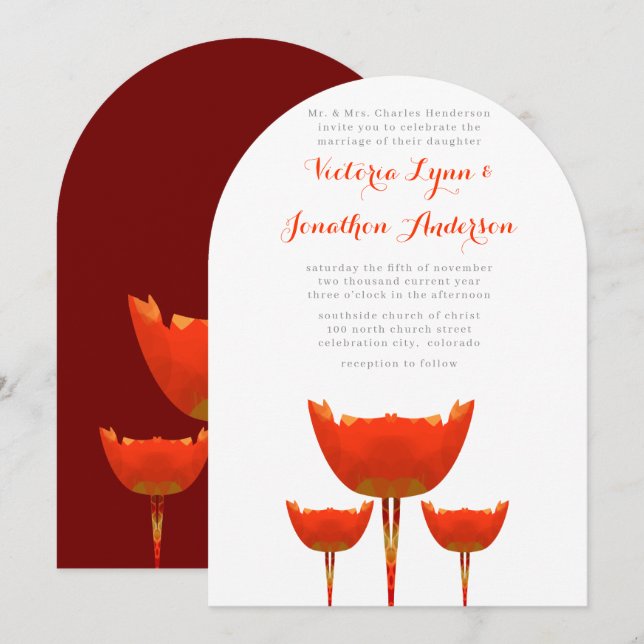 Modern Orange Poppies Wedding Invitation (Front/Back)