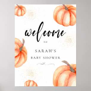 Modern Orange Pumpkin Baby Shower Welcome Sign