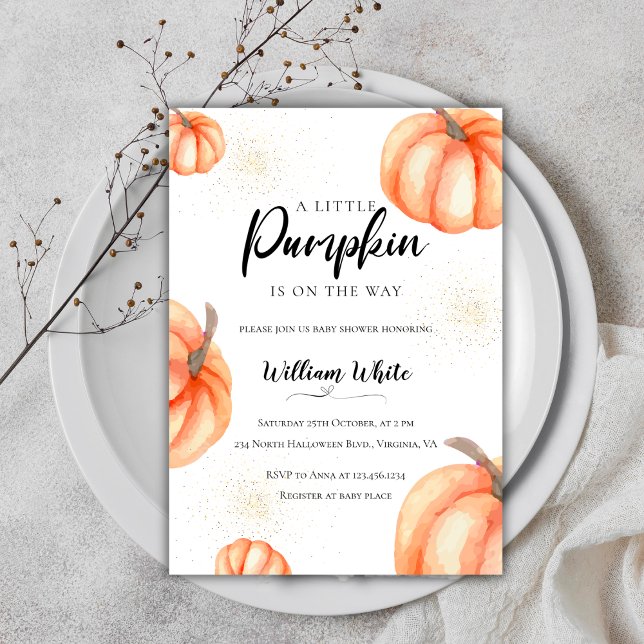 Modern Orange Pumpkin Halloween Fall Baby Shower  Invitation (Modern Orange Pumpkin Halloween Fall Baby Shower Invitation)
