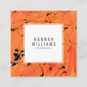 Modern Orange QR Code Terracotta Paint Pattern Square Business Card