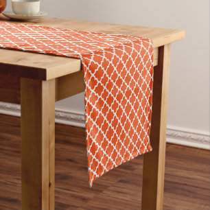 Modern Orange Quatrefoil Geometric Pattern Short Table Runner