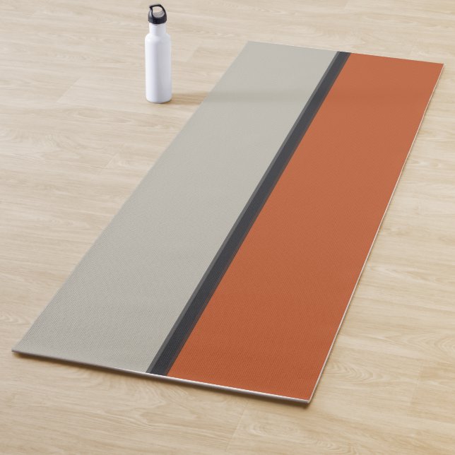 Modern Orange Red Navy Dark Grey Stripe Pattern Yoga Mat (In Situ)
