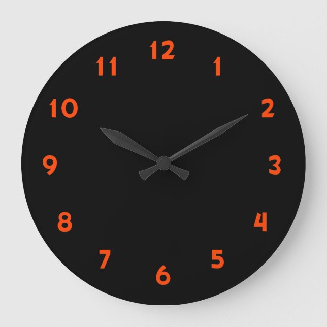 Modern Orange red numbers on black Large Clock (Front)