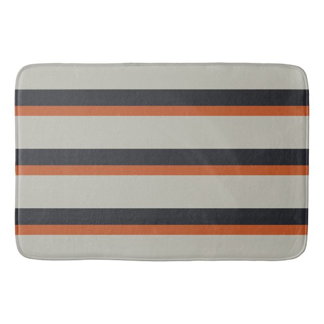 Modern Orange Red Silver Grey Stripe Pattern Bath Mat (Front)