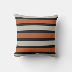 Modern Orange Red Silver Grey Stripe Pattern Cushion