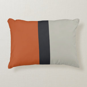 Modern Orange Red Silver Grey Stripe Pattern Decorative Cushion