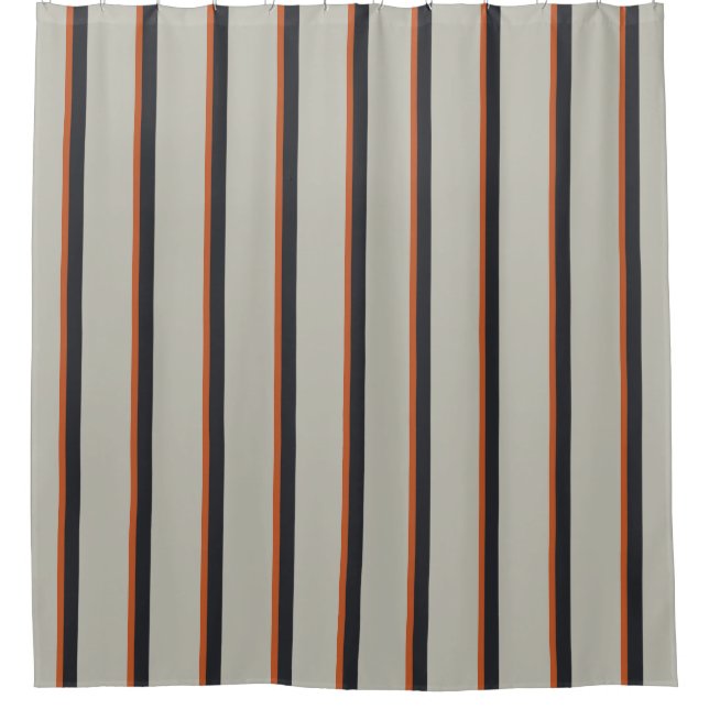 Modern Orange Red Silver Grey Stripe Pattern Shower Curtain (Front)