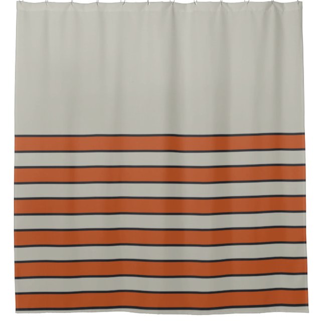Modern Orange Red Silver Grey Stripe Pattern Shower Curtain (Front)