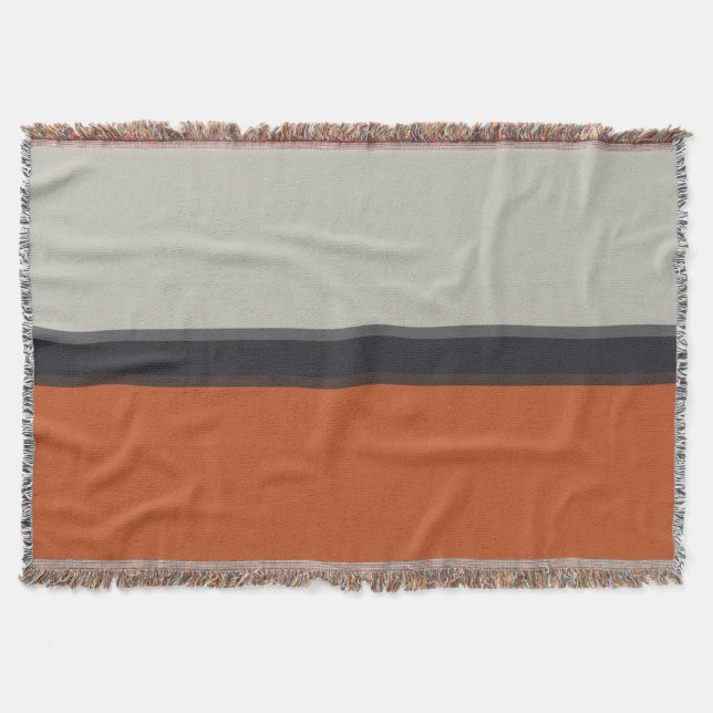 Modern Orange Red Silver Grey Stripe Pattern Throw Blanket (Front)