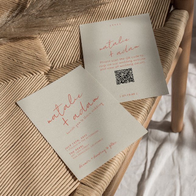 Modern Orange Retro Fun Whimsical QR Code Wedding Invitation (Creator Uploaded)