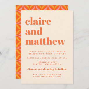 Modern Orange Retro Geometric Wedding All In One Invitation