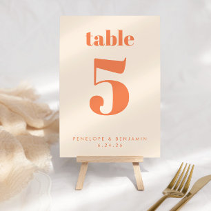 Modern Orange Retro Typography Custom Table Number