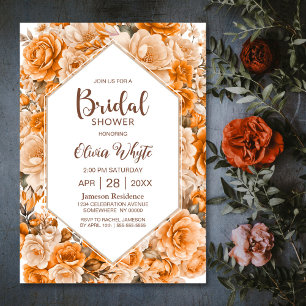 Modern Orange Rose Floral Bridal Shower Invitation