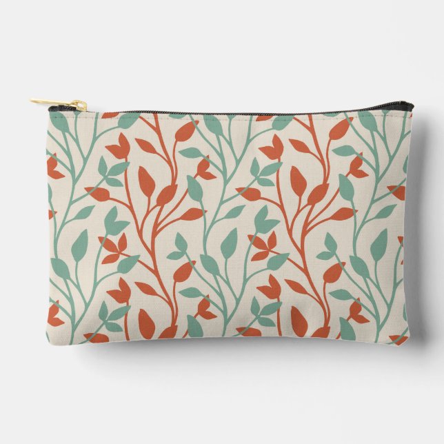 Modern Orange Sage Botanical Vine Pattern Accessory Pouch (Front)