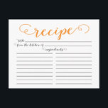 Modern Orange Script Bridal Shower Recipe Cards<br><div class="desc">Contemporary Bridal Shower Kitchen Recipe Cards featuring a stylish tangerine orange typography script font set on a crisp white background. The front of our recipe card offers room for a recipe title, from the kitchen of and ingredients space. Flip our recipe card over to view directions, prep time & total...</div>