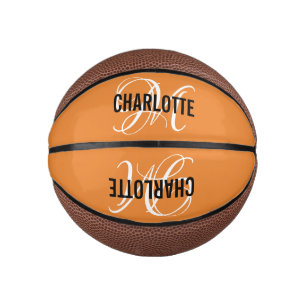 Modern orange script monogram name basketball